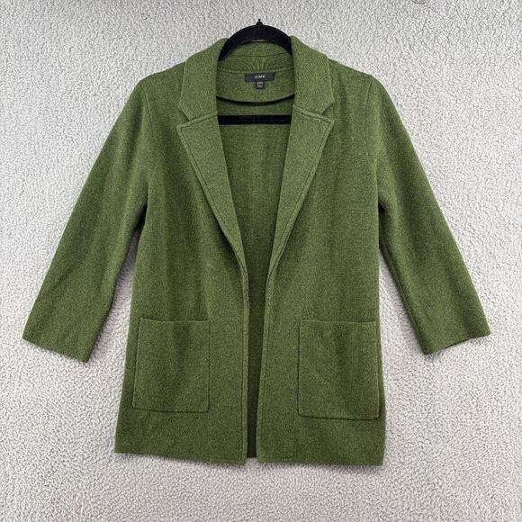J.Crew Sophie Open-Front Sweater Blazer Women’s XXS Olive Green Merino Wool - Picture 4 of 11